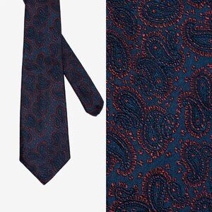 John Comfort Mens 100% Silk Neck Tie Navy Blue/Red Paisley Made in England